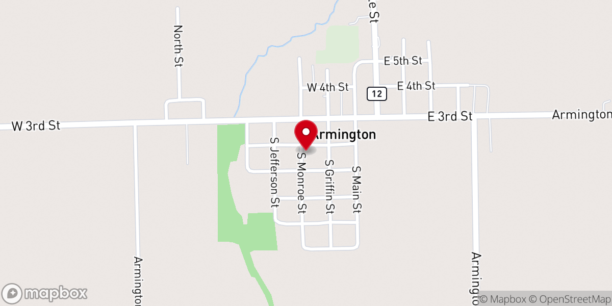 Map showing location of Armington Christian Church