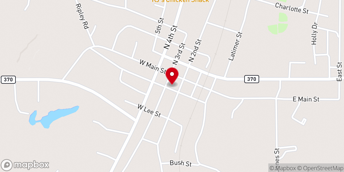 Map showing location of Baldwyn Presbyterian Church