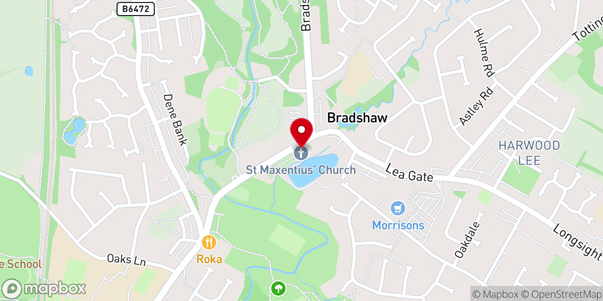Map showing location of St Maxentius' Church, Bradshaw