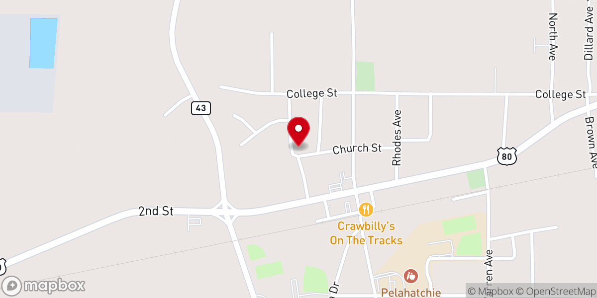 Map showing location of Pelahatchie Methodist Church