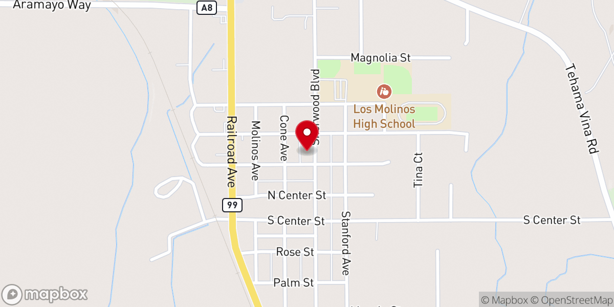 Map showing location of Los Molinos United Methodist