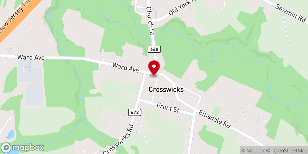 Map showing location of Crosswicks United Methodist
