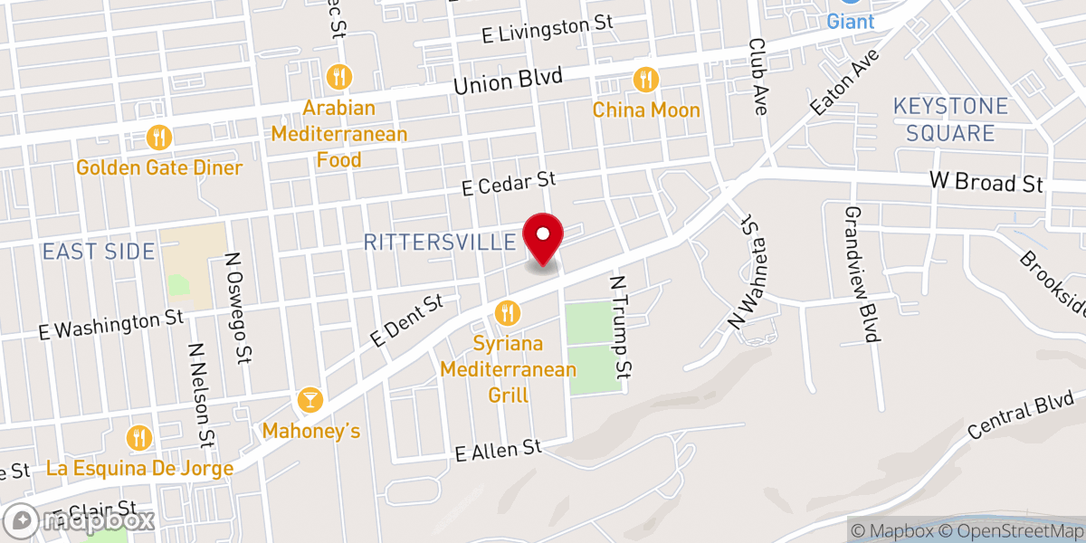 Map showing location of St. Peter's Evangelical Lutheran Church