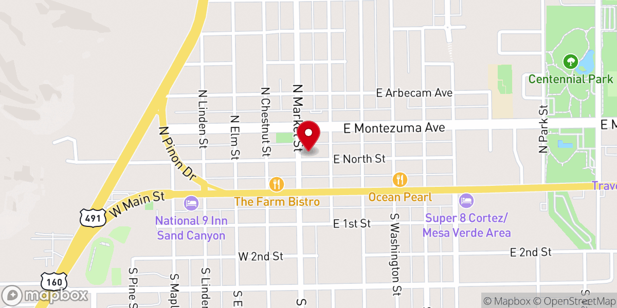 Map showing location of First Baptist Church of Cortez