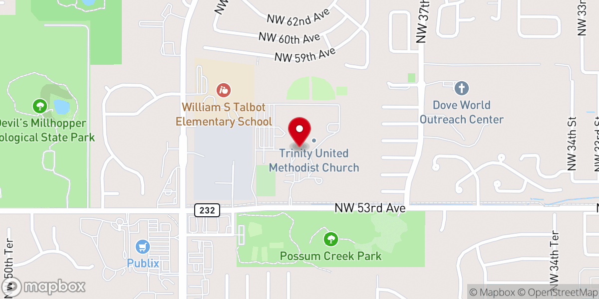 Map showing location of Trinity United Methodist Church