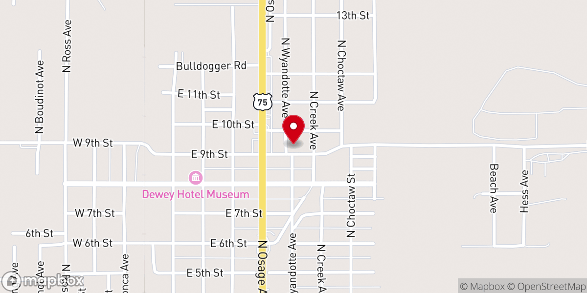 Map showing location of Dewey First Christian Church