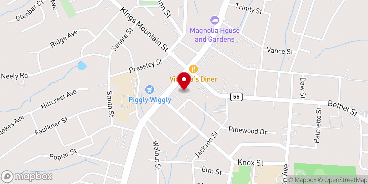 Map showing location of First Baptist Church Clover