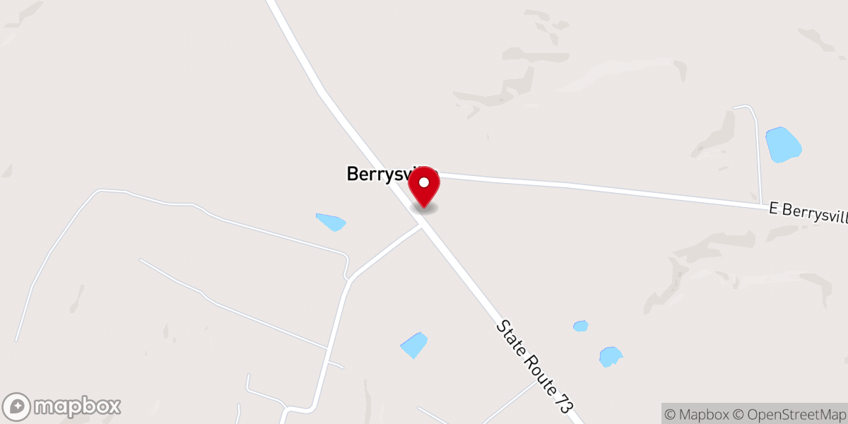 Map showing location of Berrysville Holiness Church