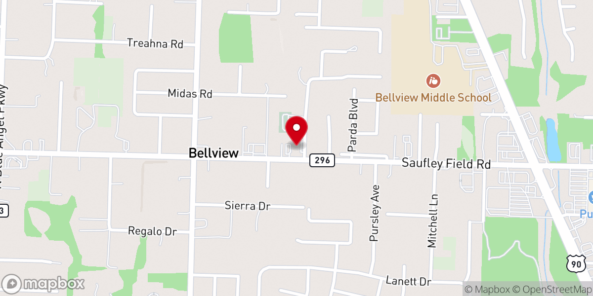 Map showing location of Bellview Baptist Church