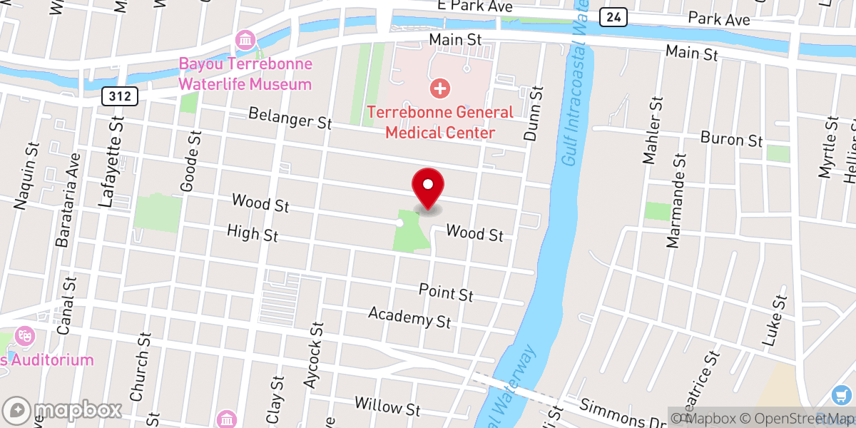 Map showing location of Houma Municipal Auditorium