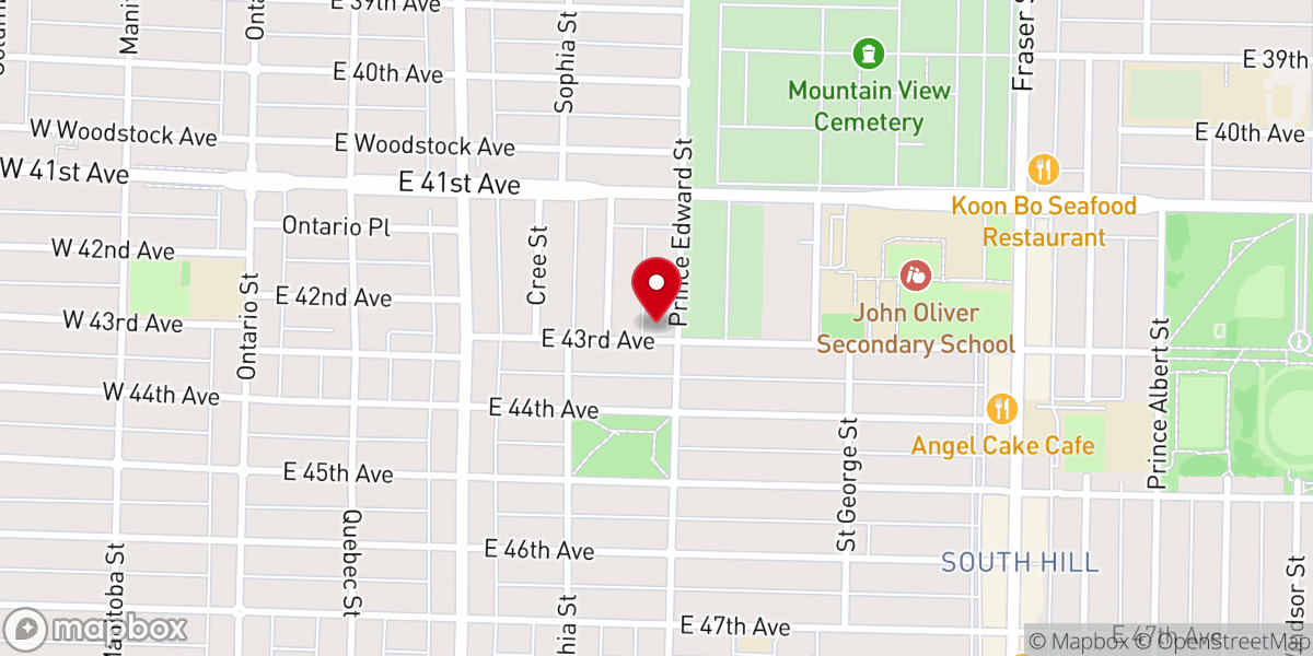 Map showing location of Christ City Church, South Vancouver