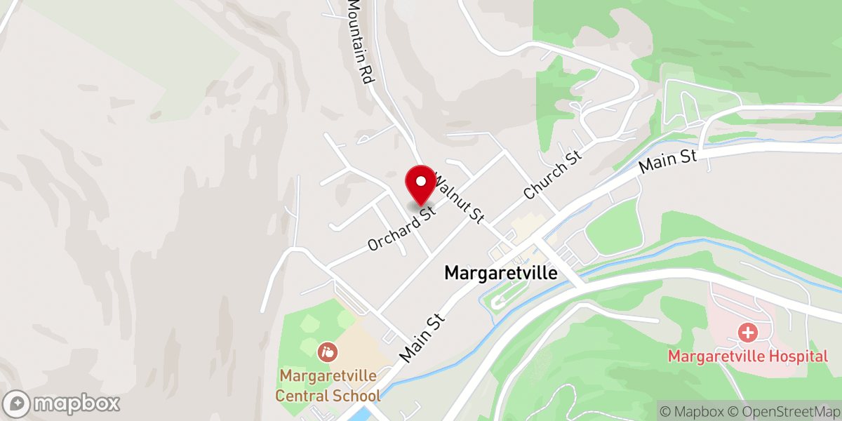 Map showing location of Margaretville-New Kingston Presbyterian Church