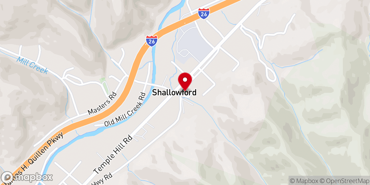 Map showing location of Shallow Ford Baptist Church