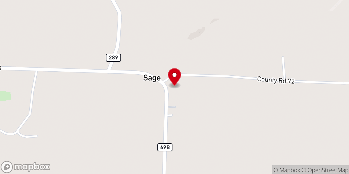 Map showing location of Sage Baptist Church