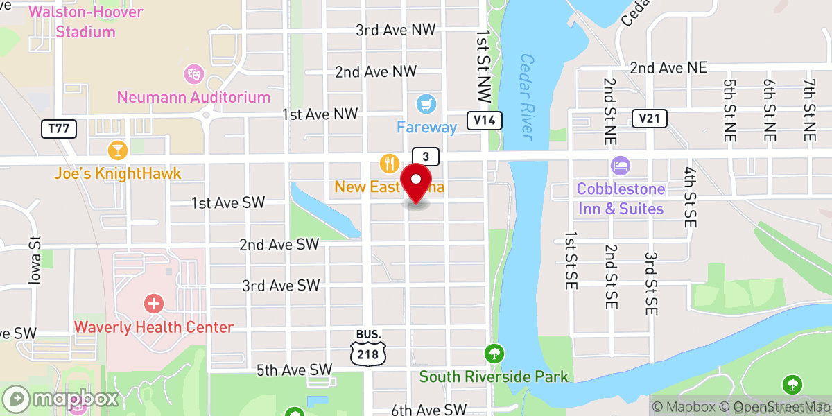 Map showing location of First Baptist Church of Waverly