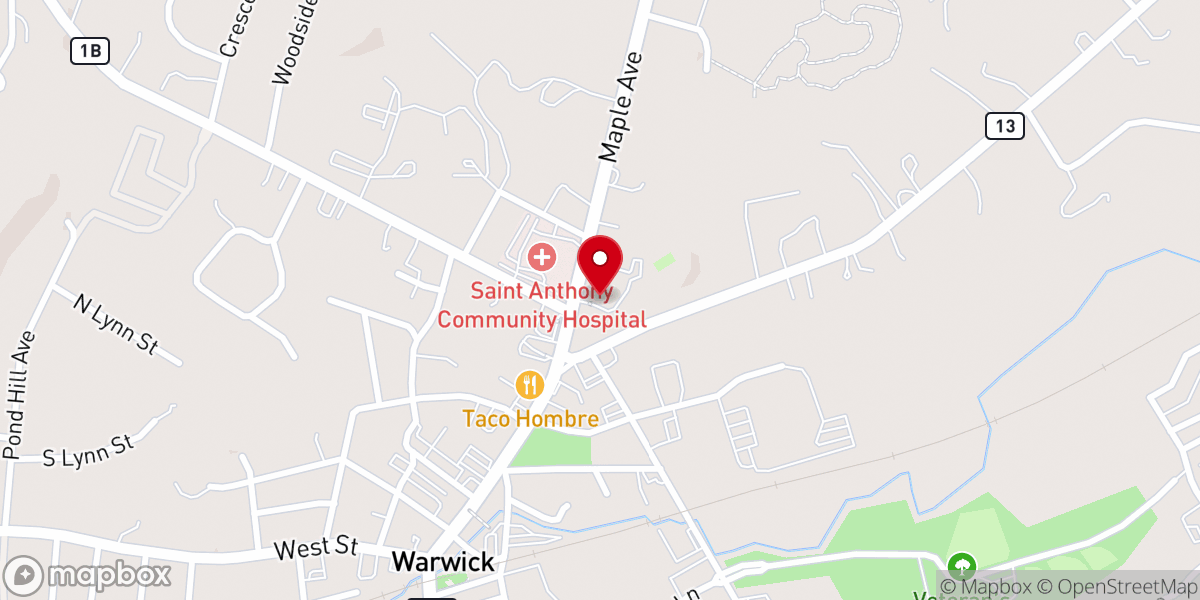 Map showing location of Warwick Reformed Church