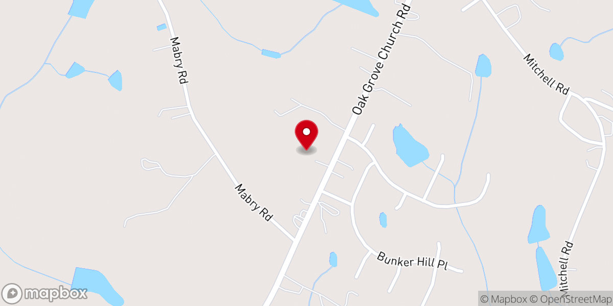 Map showing location of Oak Grove Baptist Church, Angier, NC