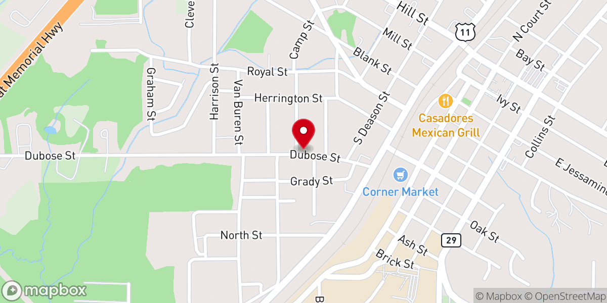 Map showing location of Dudley United Methodist Church