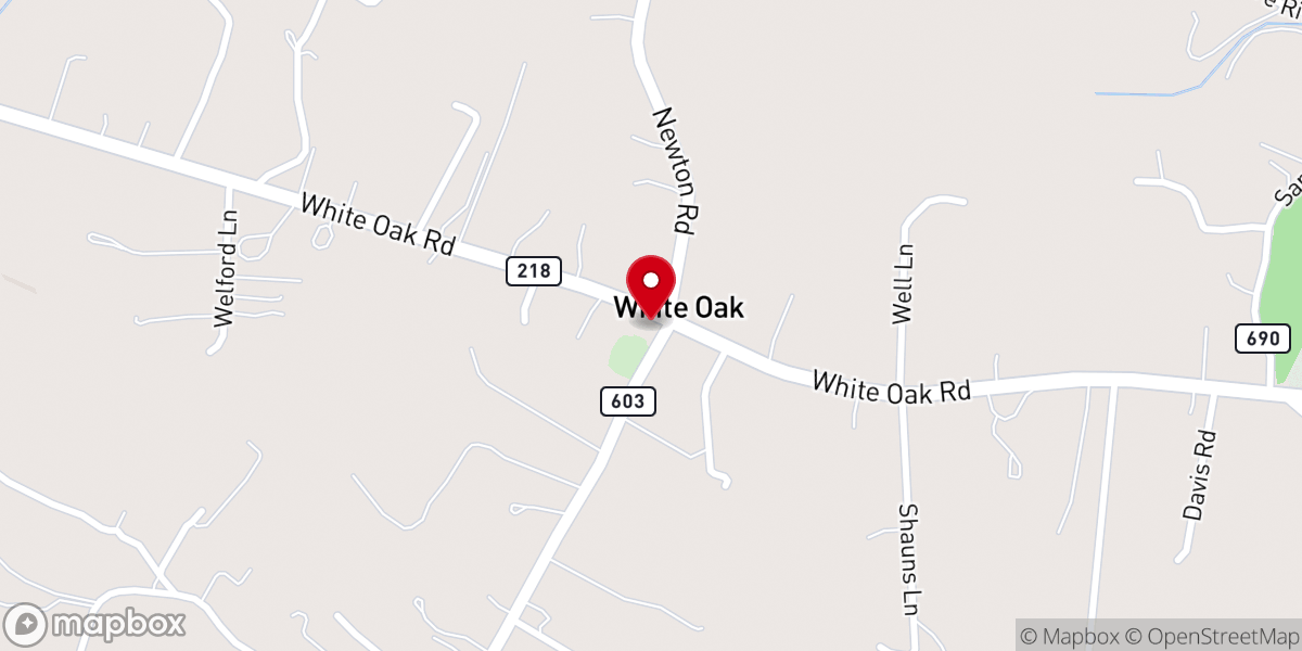 Map showing location of White Oak Primitive Baptist Church