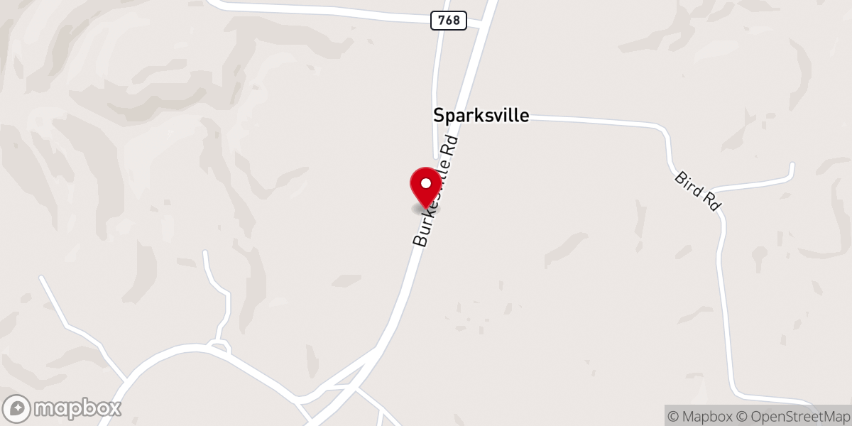 Map showing location of Sparksville Baptist Church