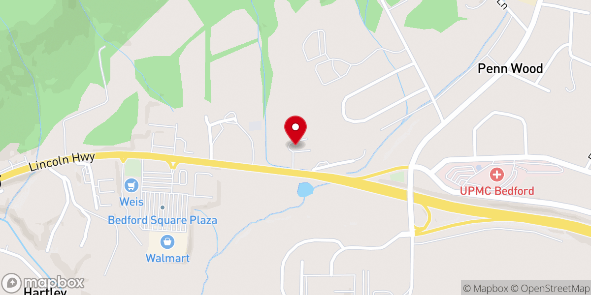 Map showing location of Bedford County Christian Church