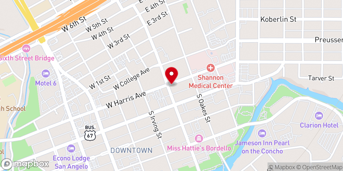 Map showing location of First Baptist Church of San Angelo Texas Foundation
