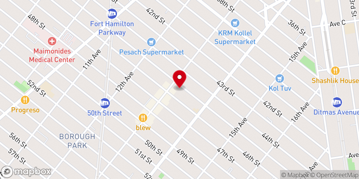 Map showing location of Congregation Ohel Shalom of Borough Park