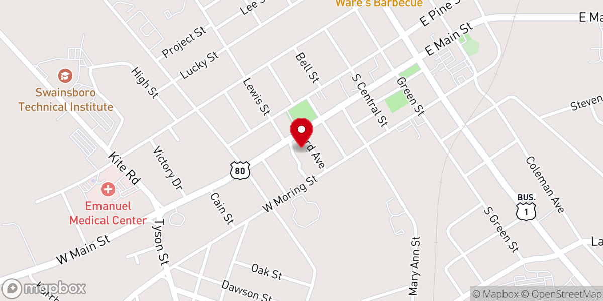 Map showing location of First Methodist Church of Swainsboro