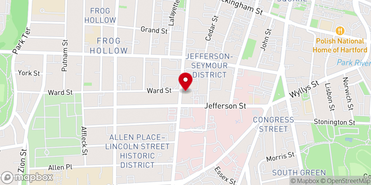 Map showing location of Primera Iglesia Bautista de Hartford