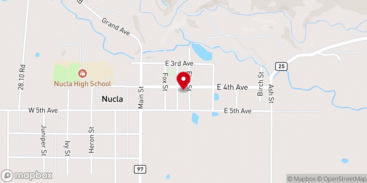 Map showing location of Nucla First Baptist Church