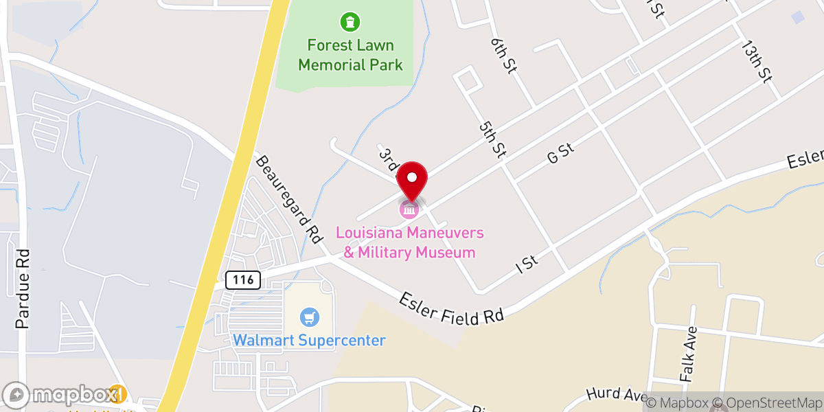 Map showing location of Louisiana Maneuvers & Military Museum