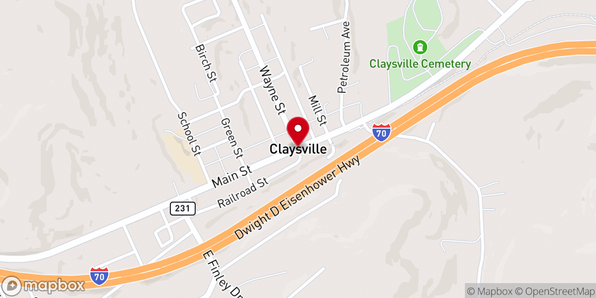 Map showing location of Claysville