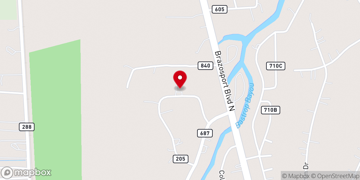 Map showing location of Brazosport Baptist Temple