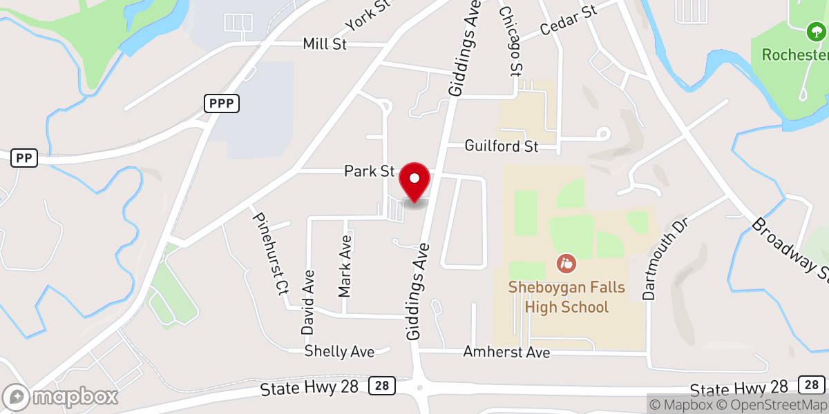 Map showing location of Sheboygan Falls Food Pantry