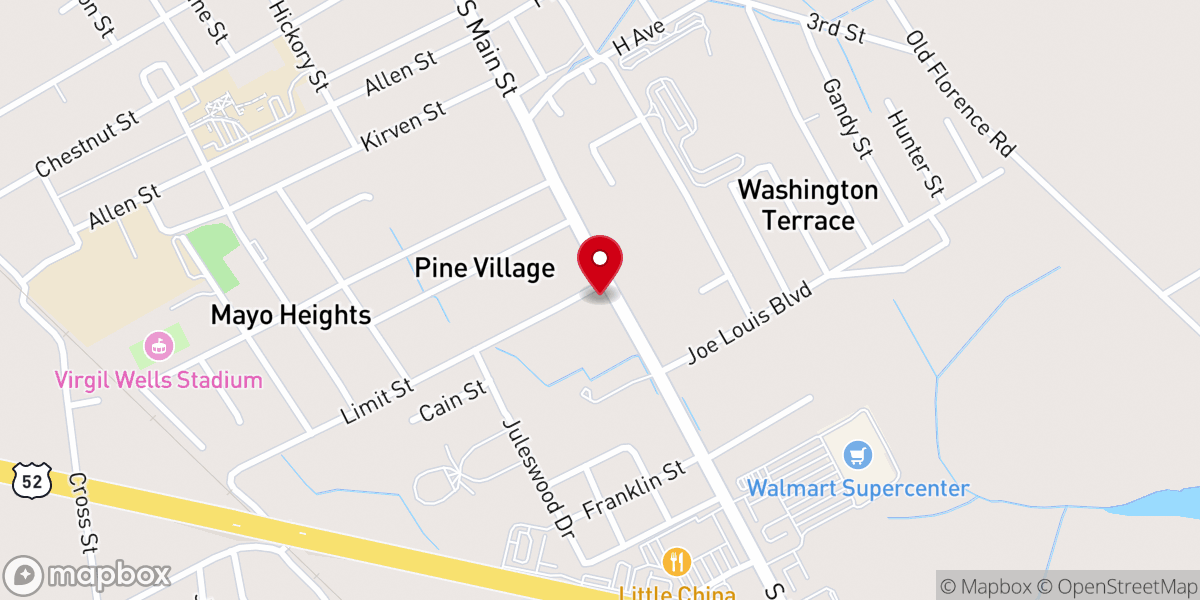 Map showing location of Tabernacle Worship Center