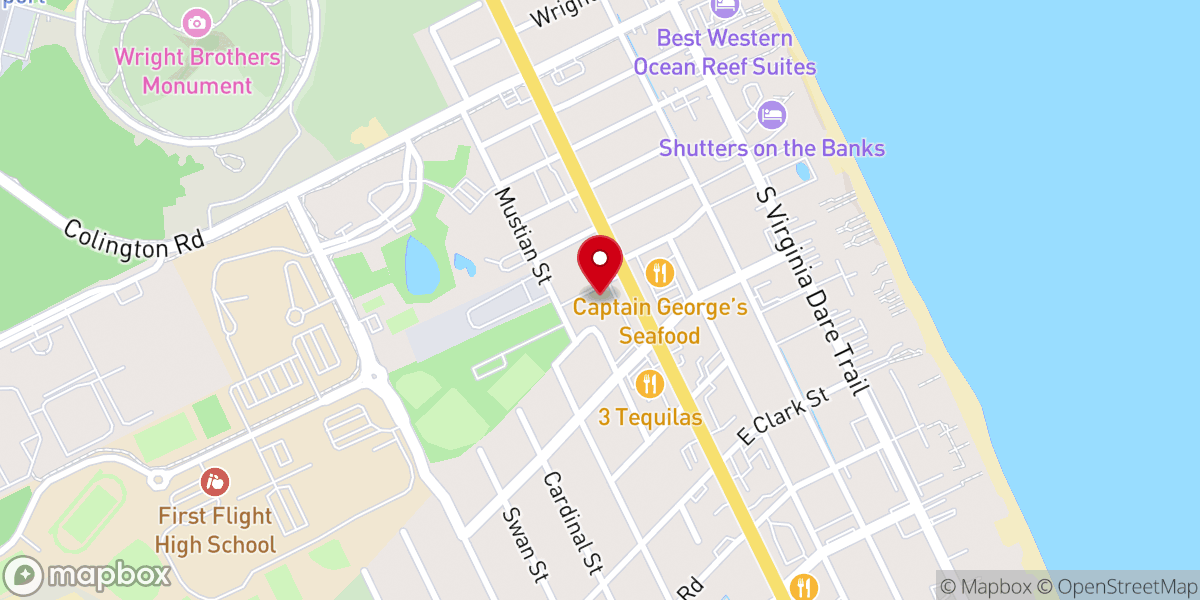 Map showing location of Outer Banks Brewing Station