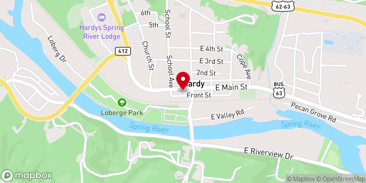 Map showing location of Hardy Downtown Historic District