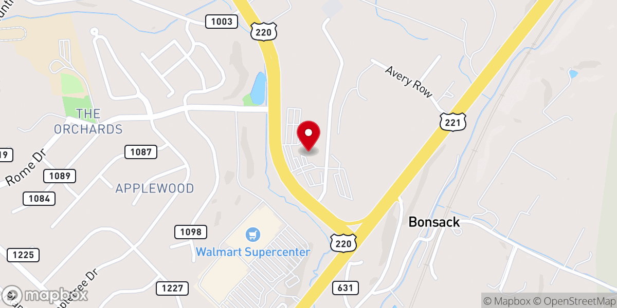 Map showing location of Bonsack Baptist Church