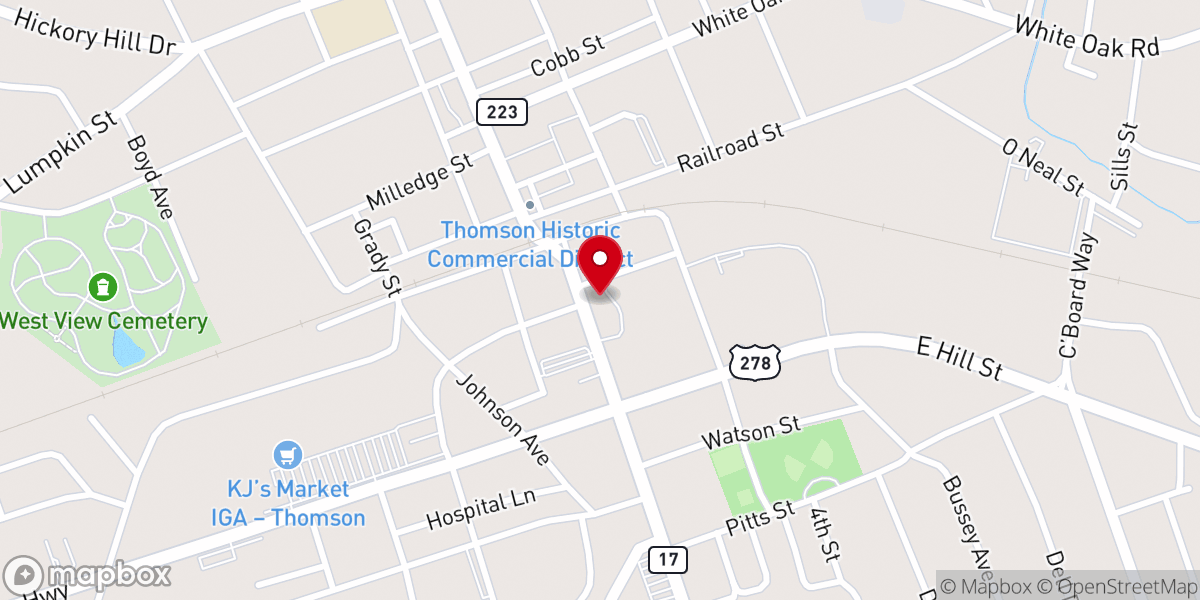 Map showing location of New Thomson United Methodist Church