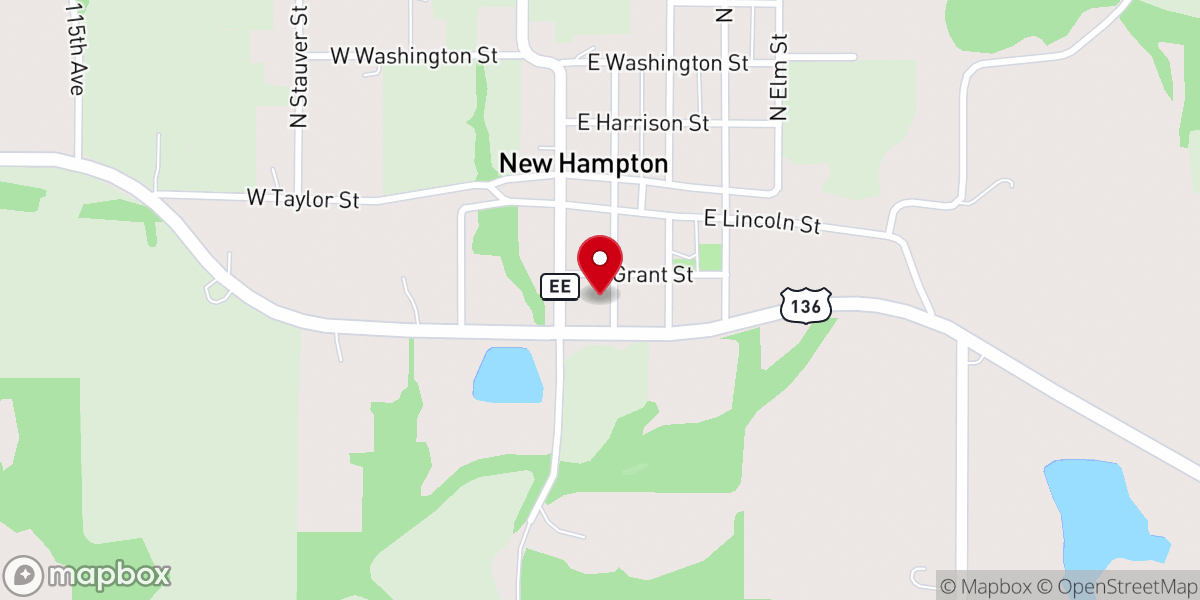 Map showing location of New Hampton Christian Church