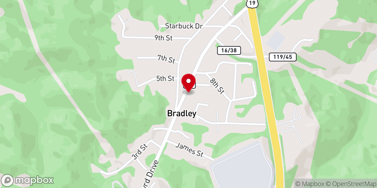 Map showing location of Bradley Freewill Baptist Church