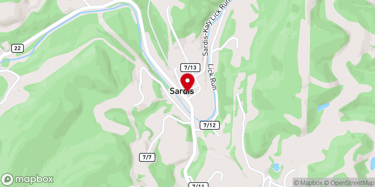 Map showing location of Sardis Church