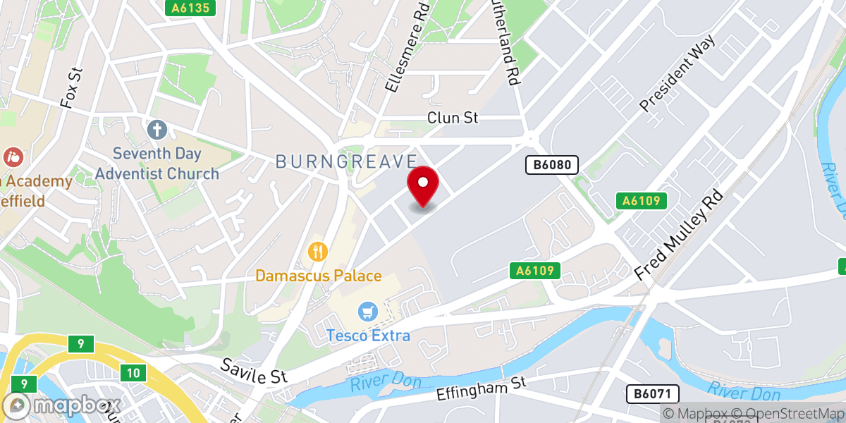Map showing location of RCCG Victory Assembly, Sheffield
