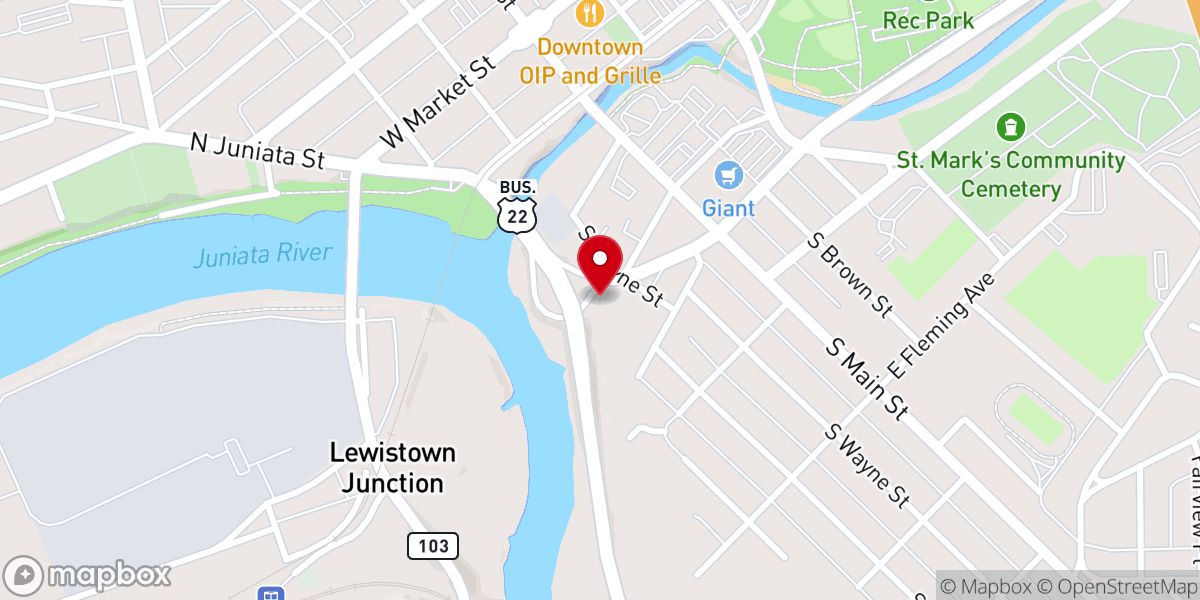 Map showing location of Mifflin County Community Church