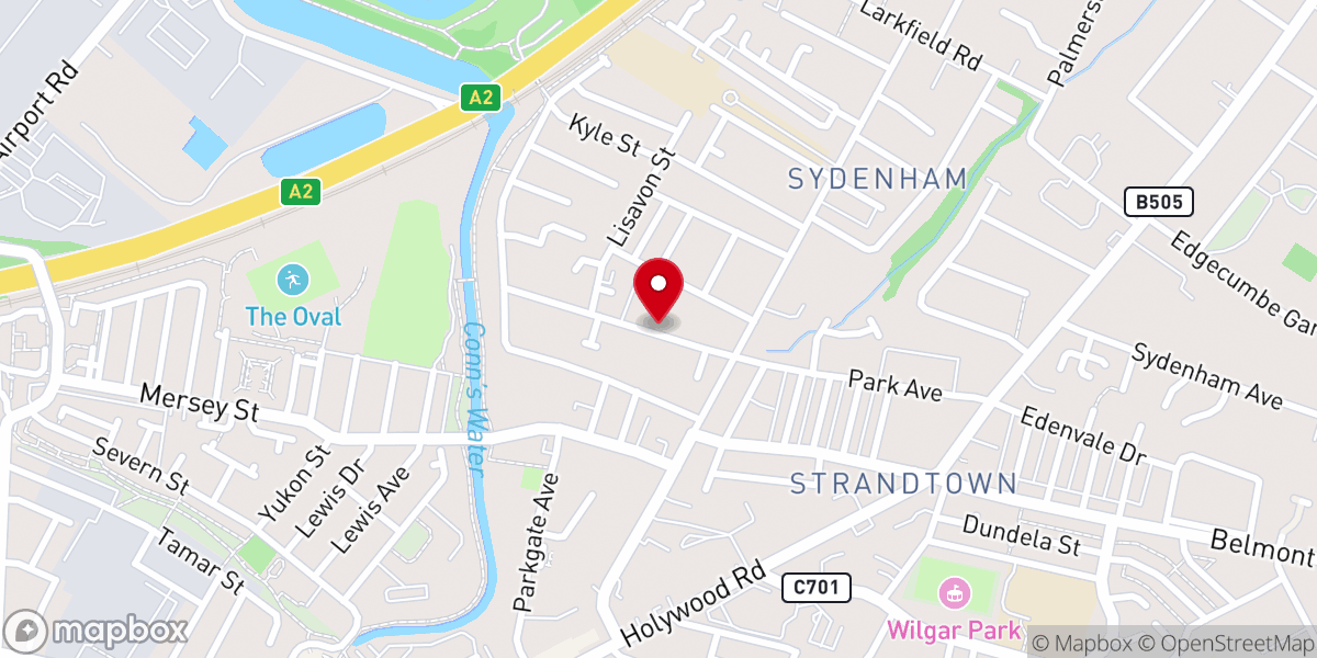 Map showing location of Park Avenue Free Methodist Church Belfast