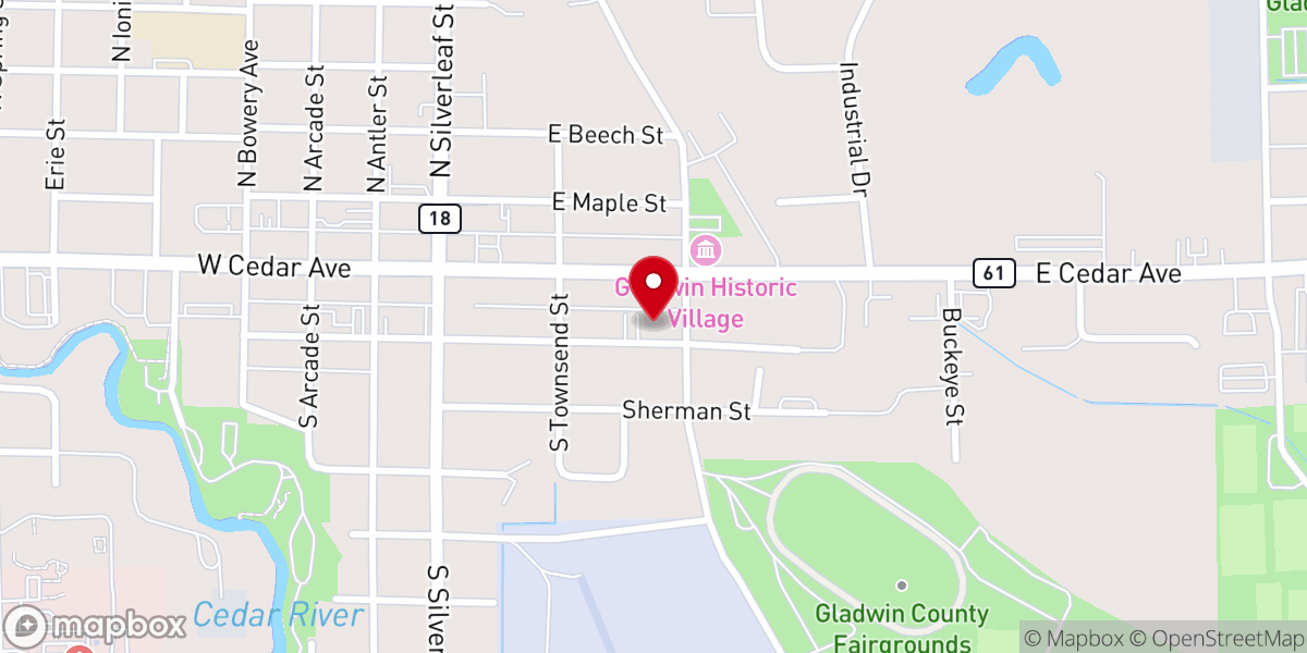 Map showing location of Church of Christ-Gladwin