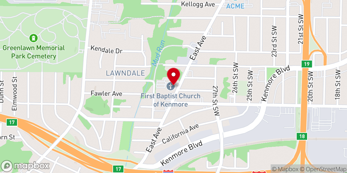 Map showing location of First Baptist Church of Kenmore