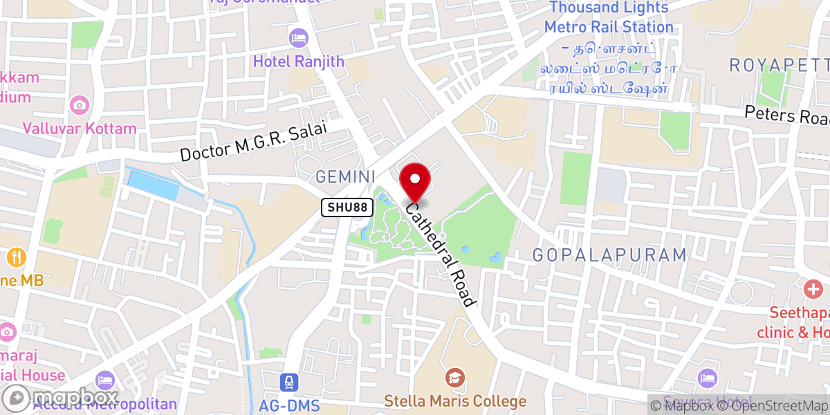 Map showing location of Church of South India - Diocese of Madras