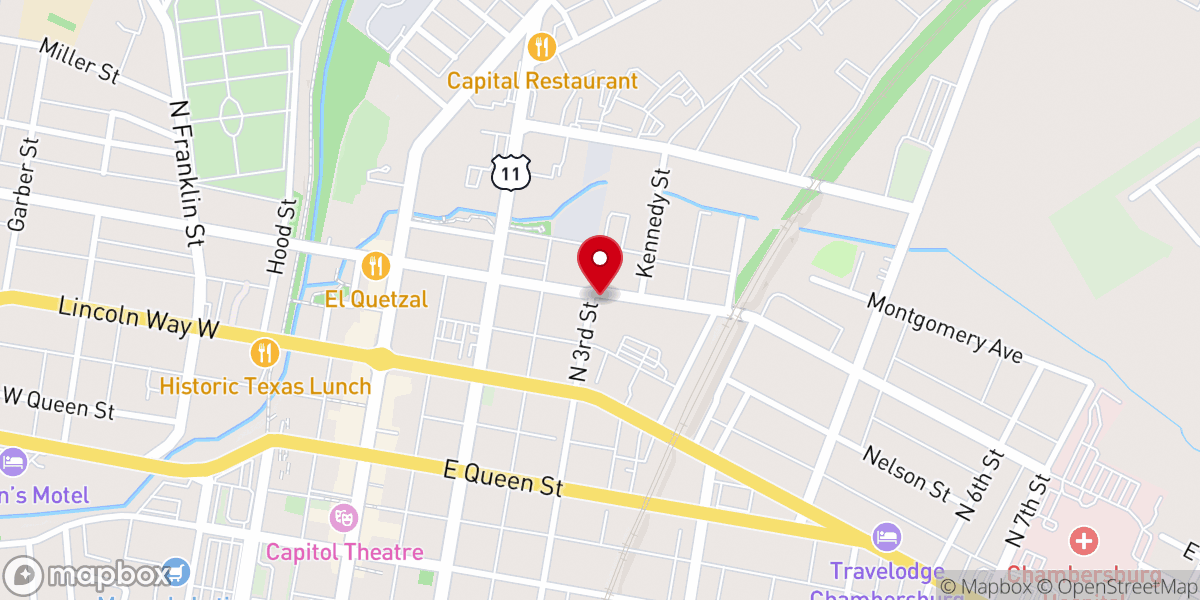 Map showing location of Chambersburg Gospel Chapel