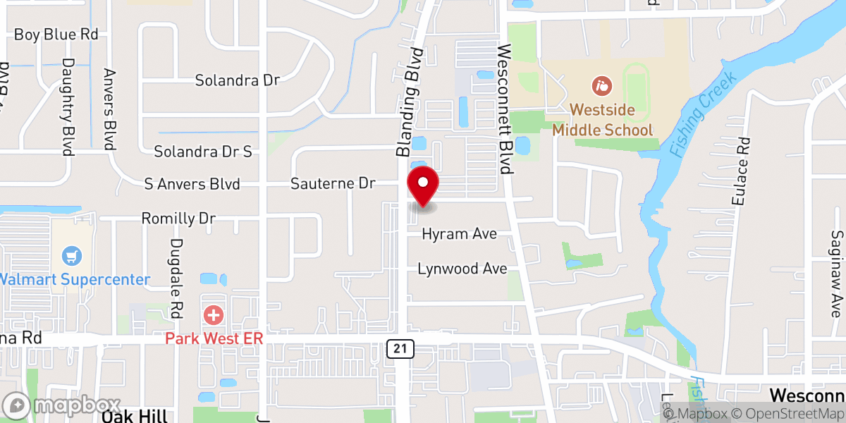 Map showing location of Blanding Boulevard Baptist Church